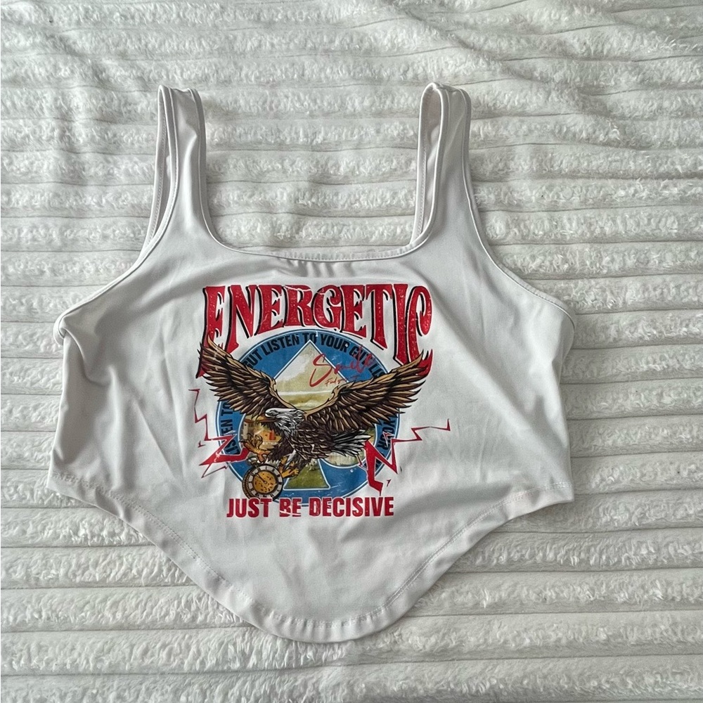 Energetic White Graphic Tank Top